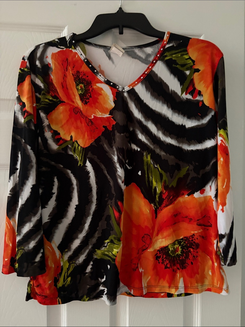 Women's Floral Zebra-Print Long Sleeve Top - Orange